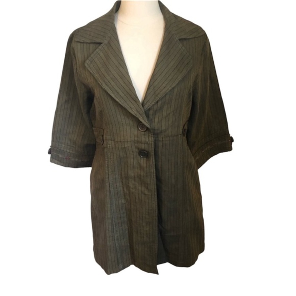 Mrs.Pepper Green Herringbone red pinstripe coat w/buttons & 3/4sleeves SizeLarge